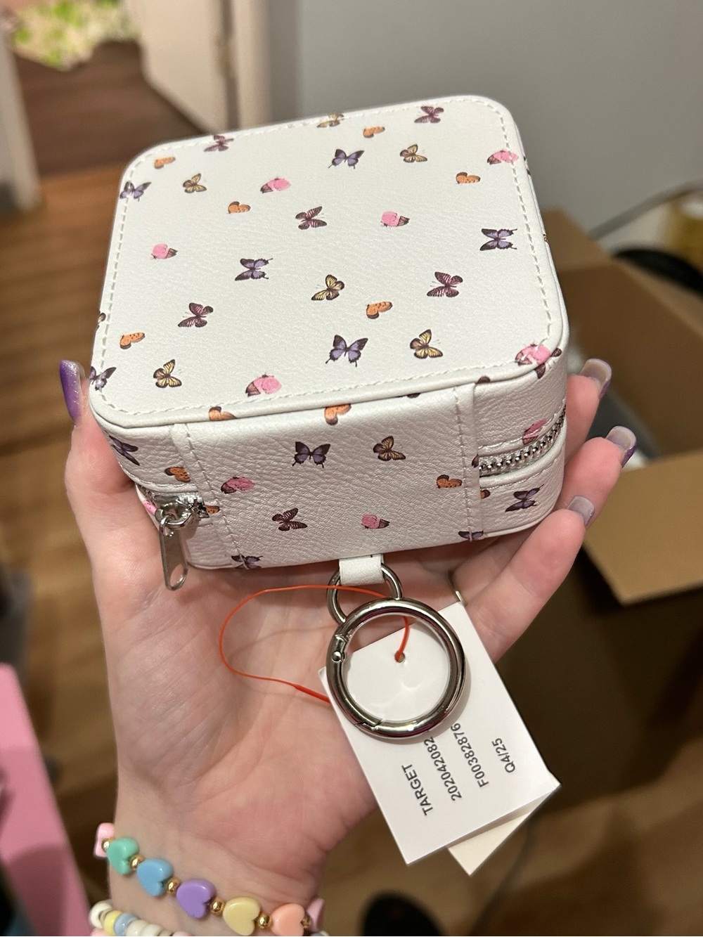 Cat & Jack White Butterfly Mini Travel Jewelry Case Zipper Organizer NWT